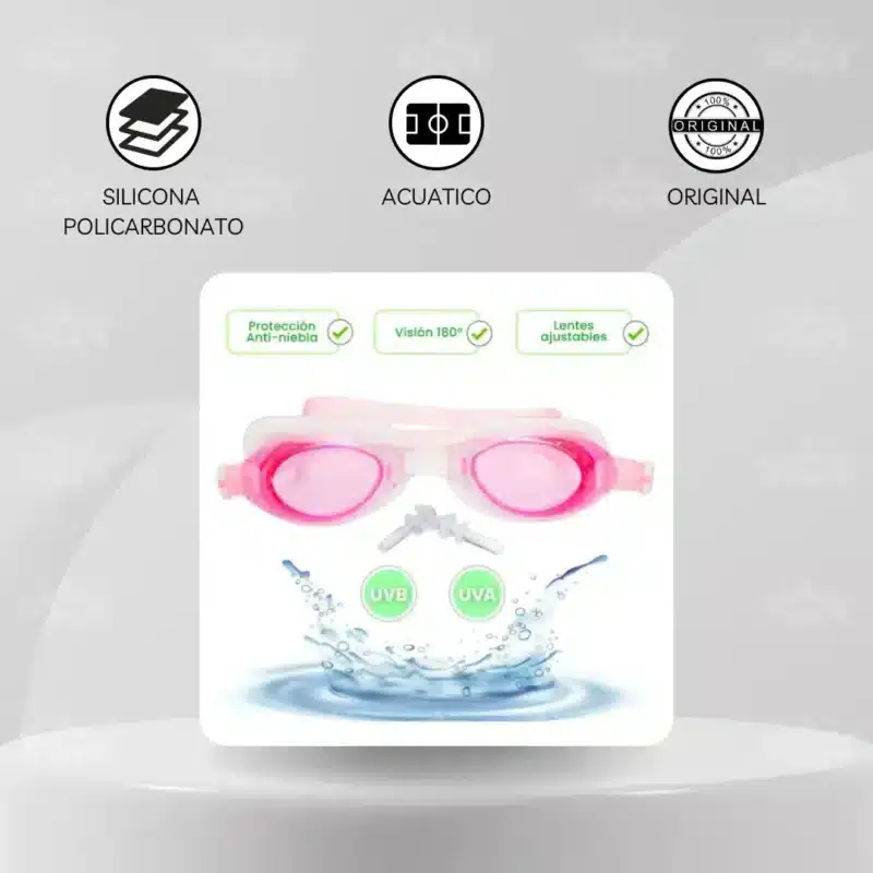 Lentes De Natación Con Tapones De Oido Y Estuche - Imagen 3